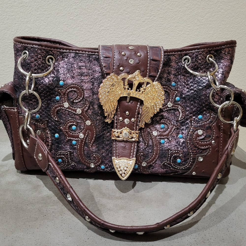 NWOT Cowgirl Trendy Elegant Brown & Gold  Embellished Women's Bag